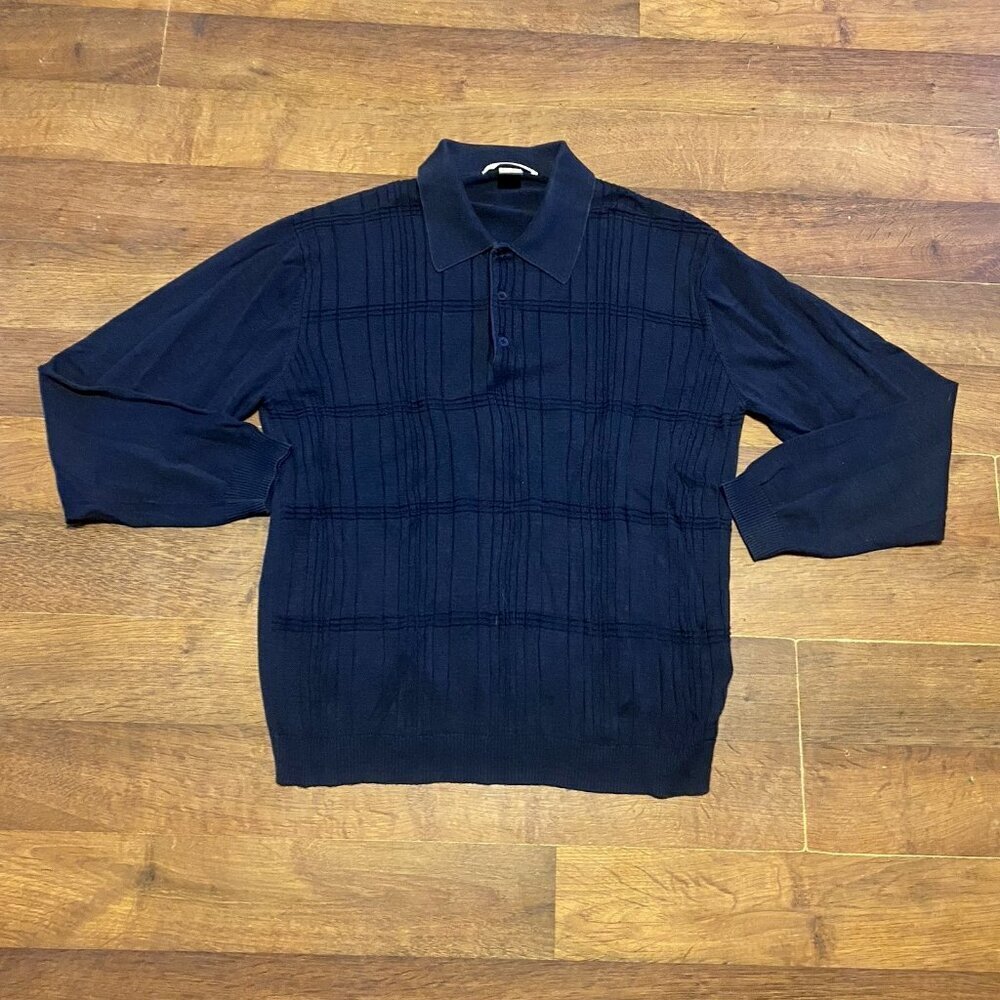 Perry‎ Ellis Mens Navy Long Sleeve Silk/Cotton Blend Sweater Shirt Size XL